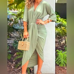 Olive Ruched Dress (Size Large)